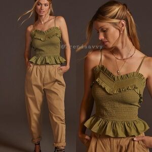 Anthropologie Forever That Girl Zubair Smocked Ruffle Peplum Tank Top XS NWT